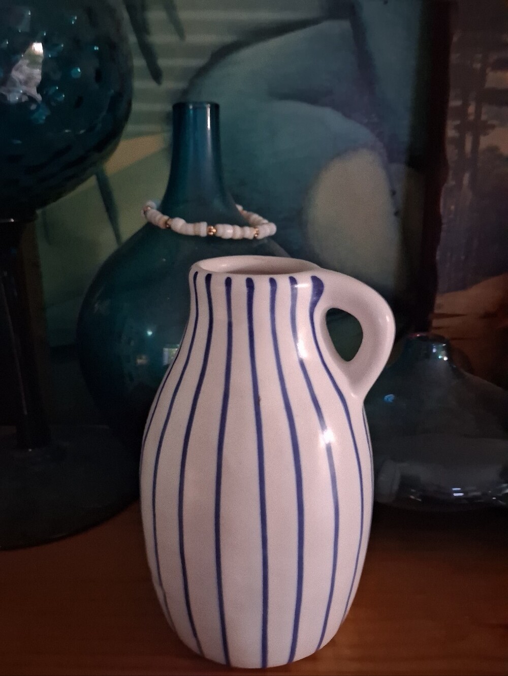 IKEA  IKLA Of Sweden vase. White With Dark Blue Stripes 5.5"